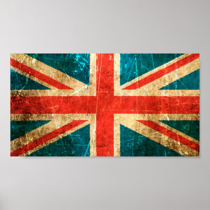 Scratched and Worn Vintage British Flag Poster