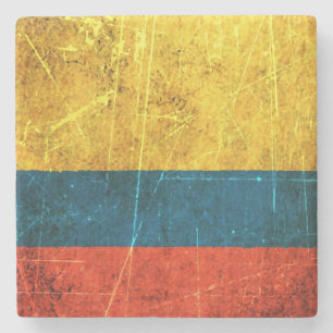 Scratched and Worn Vintage Colombian Flag Stone Coaster