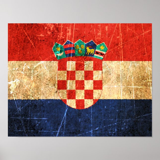 Scratched and Worn Vintage Croatian Flag Poster (Front)