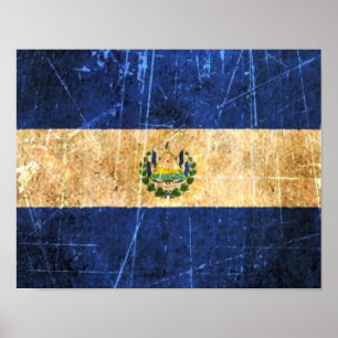 Scratched and Worn Vintage El Salvador Flag Poster