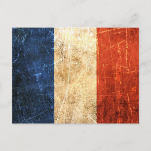 Scratched and Worn Vintage French Flag Postcard