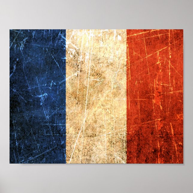 Scratched and Worn Vintage French Flag Poster (Front)