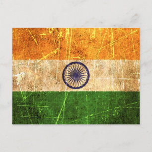 Scratched and Worn Vintage Indian Flag Postcard