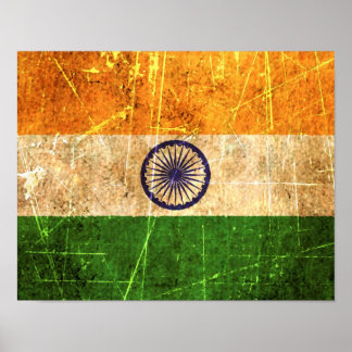 Scratched and Worn Vintage Indian Flag Poster