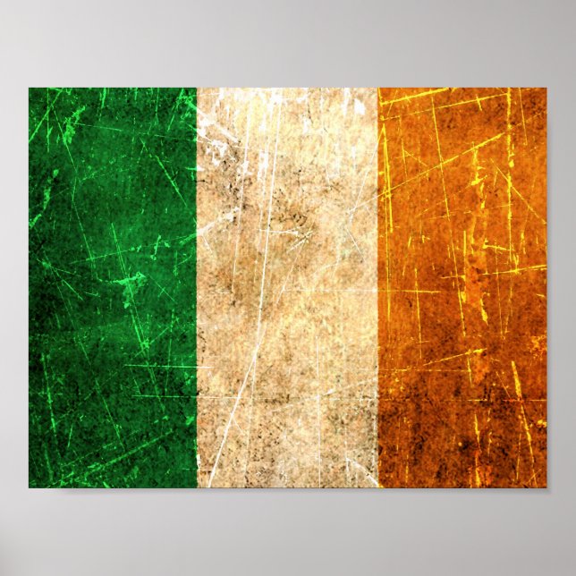 Scratched and Worn Vintage Irish Flag Poster (Front)