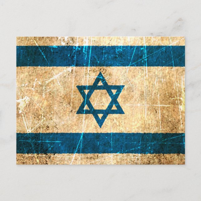 Scratched and Worn Vintage Israeli Flag Postcard (Front)