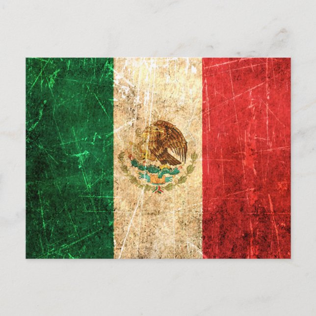 Scratched and Worn Vintage Mexican Flag Postcard (Front)