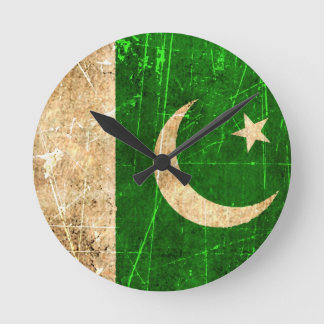 Scratched and Worn Vintage Pakistani Flag Round Clock