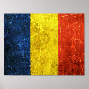 Scratched and Worn Vintage Romanian Flag Poster