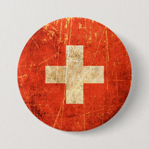 Scratched and Worn Vintage Swiss Flag 7.5 Cm Round Badge