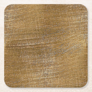 Scratched Brushed Gold Metal Look Square Paper Coaster