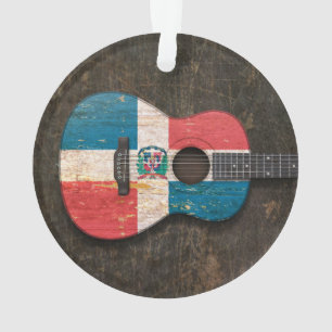 Scratched Dominican Republic Flag Acoustic Guitar Ornament