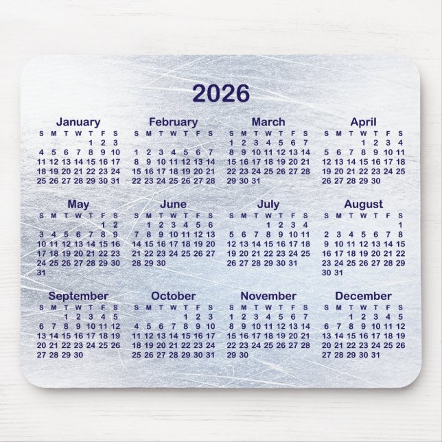 Scratched Ice Ink 2026 Calendar Mouse Pad (Front)