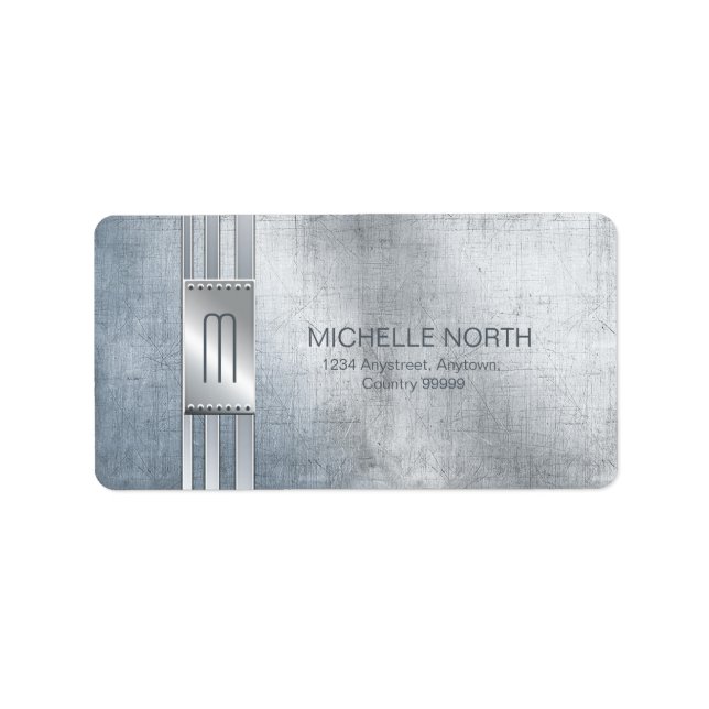 Scratched Metal Stripes Monogram Blue ID443 Label (Front)