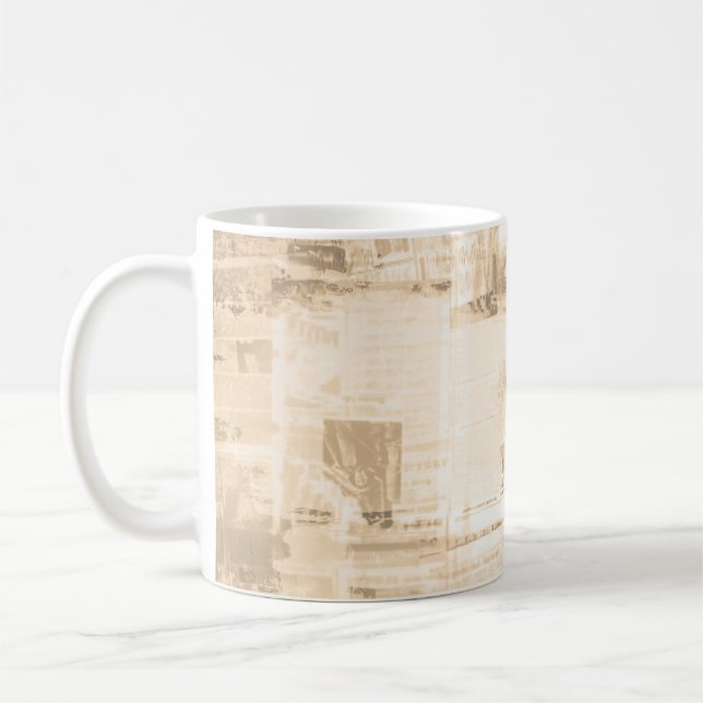 Scratched paper: old newspaper background. coffee mug (Left)