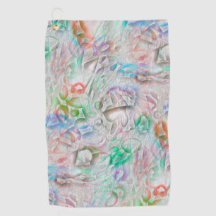 Scratched pixels in coloured texture over off-whit golf towel