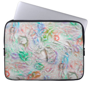 Scratched pixels in coloured texture over off-whit laptop sleeve