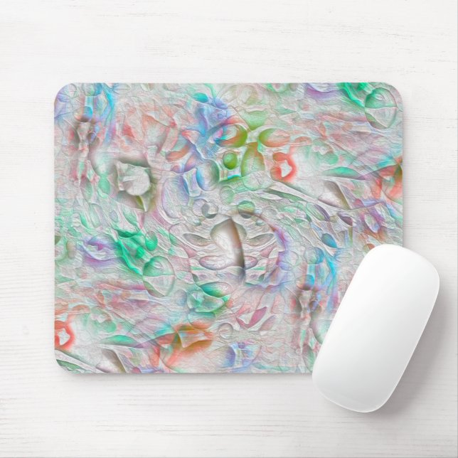 Scratched pixels in coloured texture over off-whit mouse pad (With Mouse)