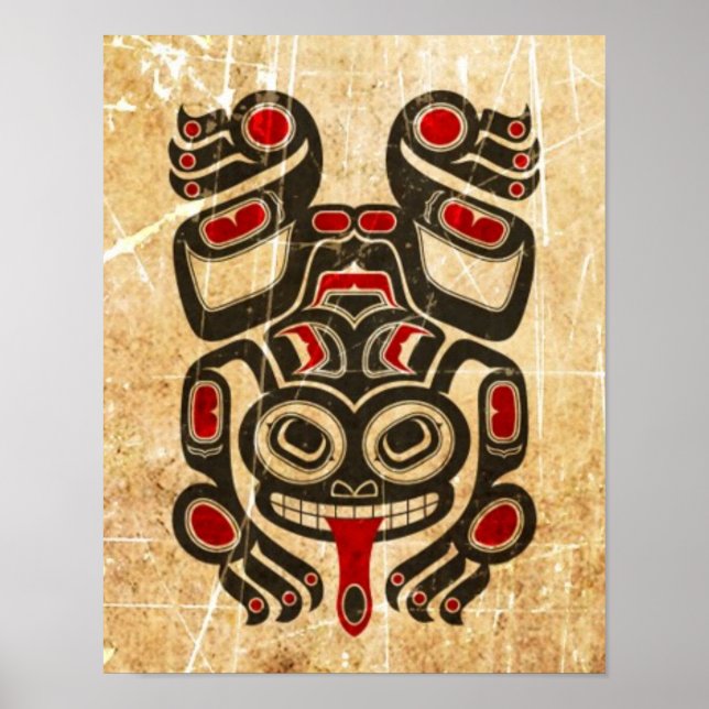 Scratched Red and Black Haida Spirit Tree Frog Poster (Front)