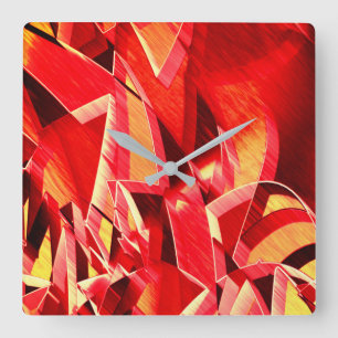 Scratched red strip simulating movement square wall clock