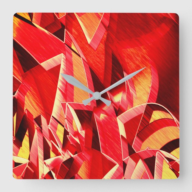Scratched red strip simulating movement square wall clock (Front)