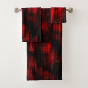 Scratched spots in bright red and black            bath towel set