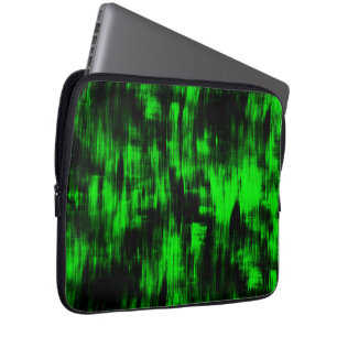 Scratched stains in flashy green and strong dark laptop sleeve
