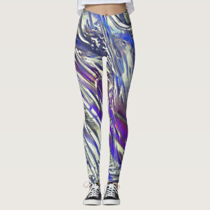 Scratched traces on silver texture under blue fume leggings