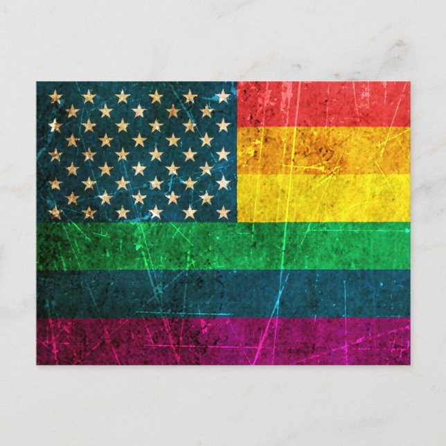 Scratched Vintage Gay Pride American Rainbow Flag Postcard (Front)