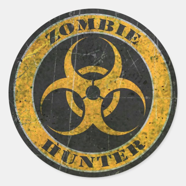Scratched Yellow Bio Hazard Zombie Hunter Classic Round Sticker (Front)