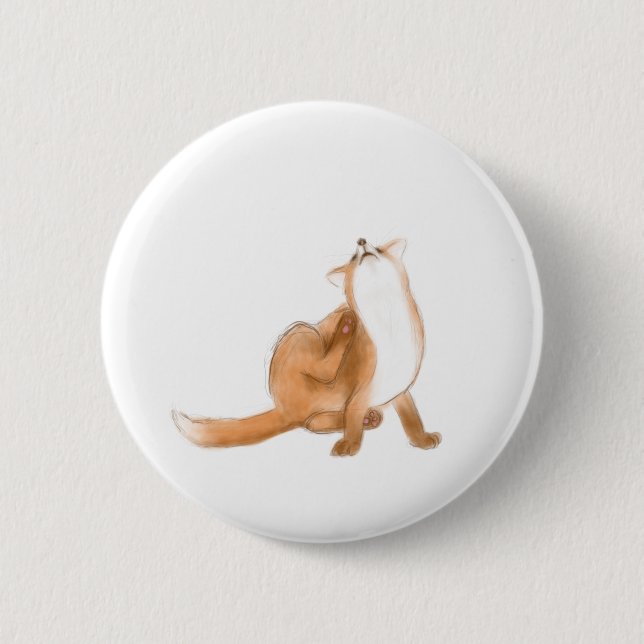 Scratching fox 6 cm round badge (Front)