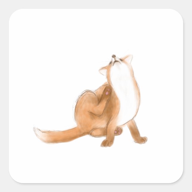 Scratching fox square sticker (Front)
