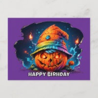 scray jackolantern with birthday hat pyschedelic