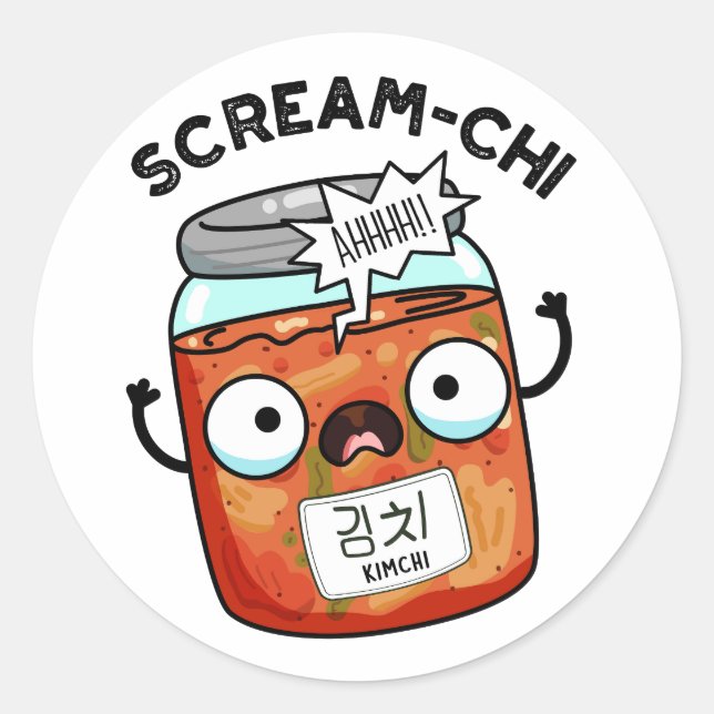 Scream-chi Funny Kimchi Puns Classic Round Sticker (Front)