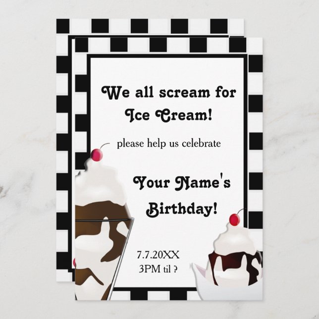 Scream for Ice Cream Birthday Party Invite (Front/Back)