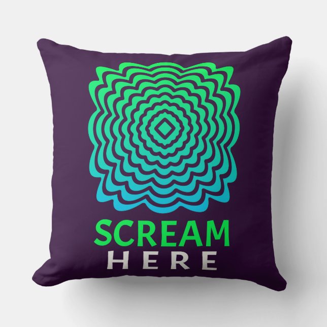Scream Here | Green & Blue Ripple Throw Pillow (Front)