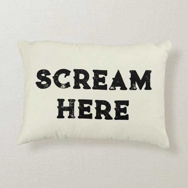 "Scream Here" Typography Halloween Funny Stress Decorative Cushion (Back)