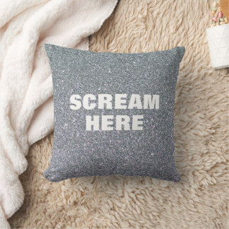 Scream Here with Sparkly Silver Diamond Cushion