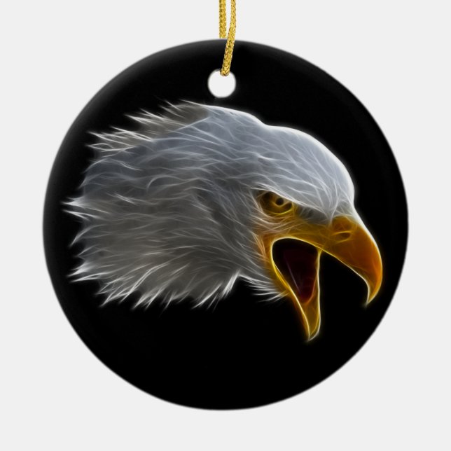 Screaming American Bald Eagle Head Ceramic Ornament (Front)