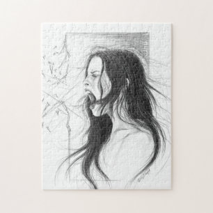 Screaming angry woman pencil drawing art jigsaw puzzle