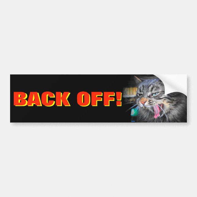 Screaming Bumper Cat Says Back off Bumper Sticker (Front)