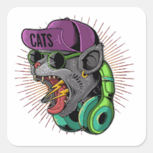 Screaming cat hypebeast teenager square sticker