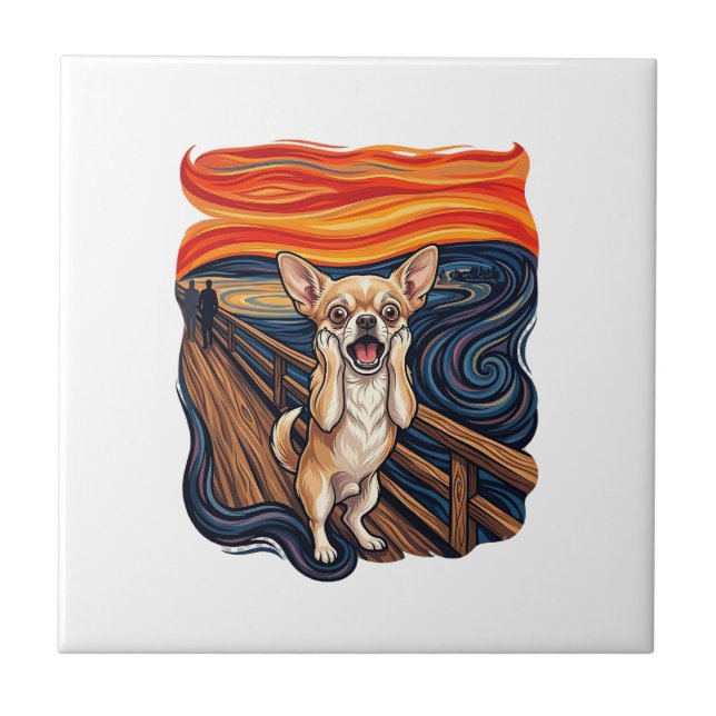 Screaming Chihuahua Dog Scream Bridge_1 Ceramic Tile (Front)