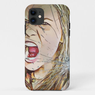 screaming,girl,girls,screaming girl, broken glass  iPhone 11 case