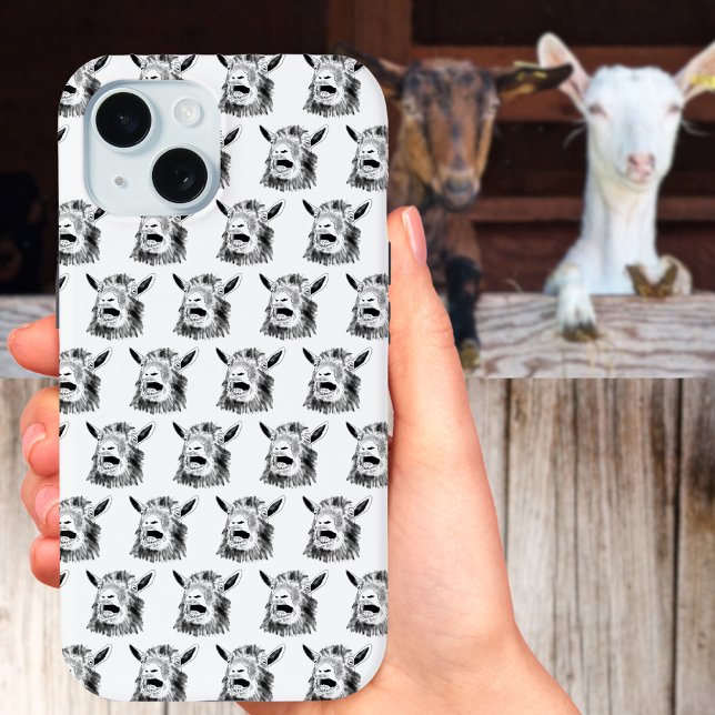 Screaming Goat Pattern Black and White Case-Mate iPhone Case (Funny screaming goat drawing black and white animal art pattern iPhone case)