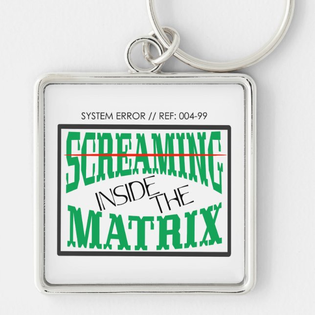 Screaming Inside Glitch Art Cyberpunk Typography Key Ring (Front)