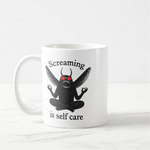 Screaming Is Self Care Funny Mothman Zen Meditate Coffee Mug