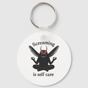 Screaming Is Self Care Funny Mothman Zen Meditate Key Ring