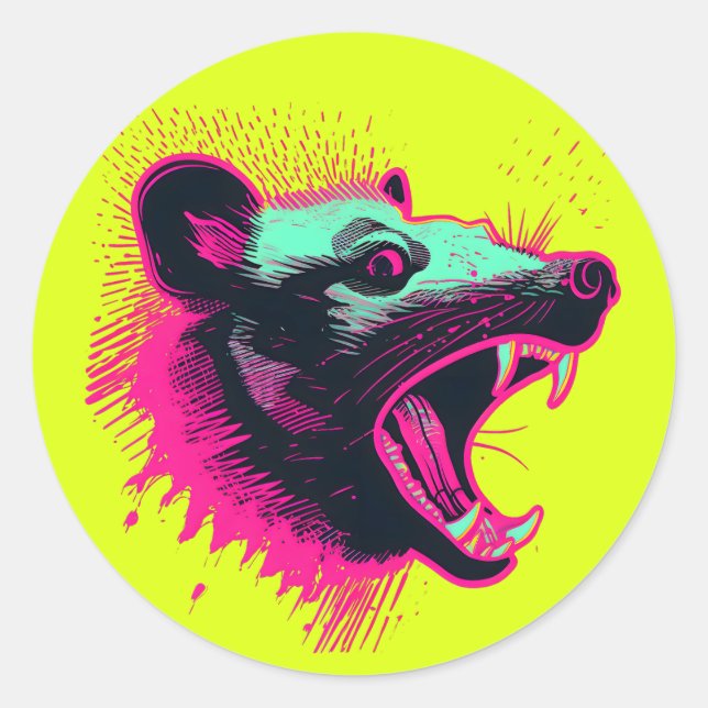 Screaming Opossum Classic Round Sticker (Front)