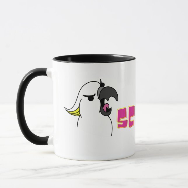 Screaming Parrot With Pink Text Mug (Left)